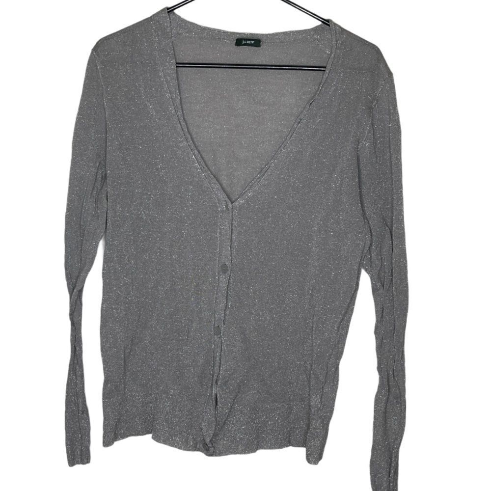 J. Crew Metallic Silver Cardigan Sweater